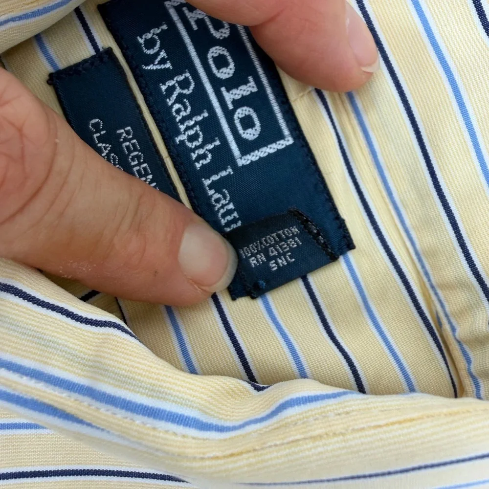 Polo Ralph Lauren Regent Classic Fit Shirt Mens 15.5 32/33 Yellow Blue Stripe